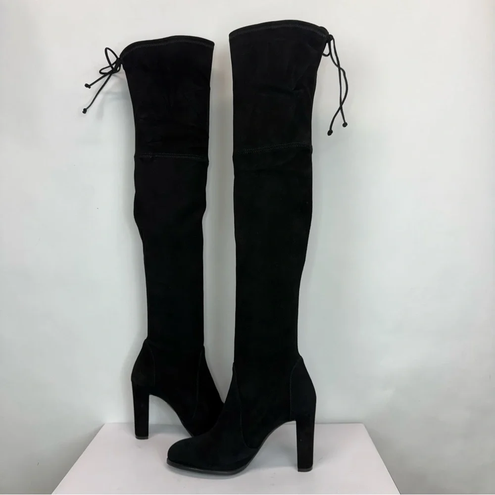 New Stuart Weitzman Highland Over The Knee Boot Black Suede Sz 9